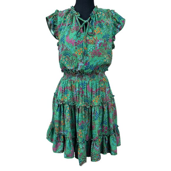 Baltic Born NWT Rio Green Multi Floral Rayon Boho Fairy Short Dress Size S - Picture 1 of 13